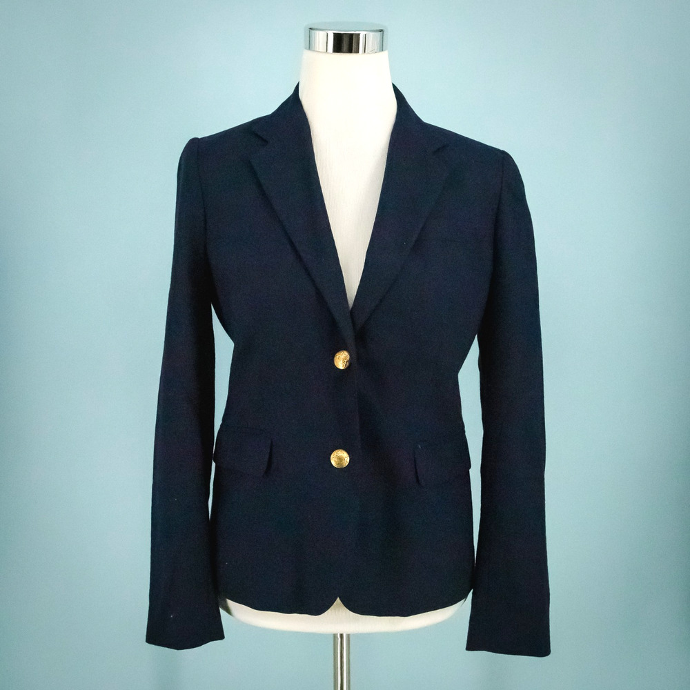J. Crew Size 4 Navy Blue Keating Button Lined Career Wool Blend Blazer Jacket